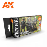 AK Interactive Figure Series: Figures Series: Woodland & Flecktarn Camouflage Acrylic Paint Set (6 Colors) 17ml Bottles