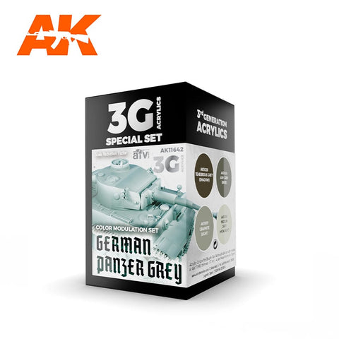 AK Interactive Modulation Series: German Panzer Grey Acrylic Paint Set (4 Colors) 17ml Bottles