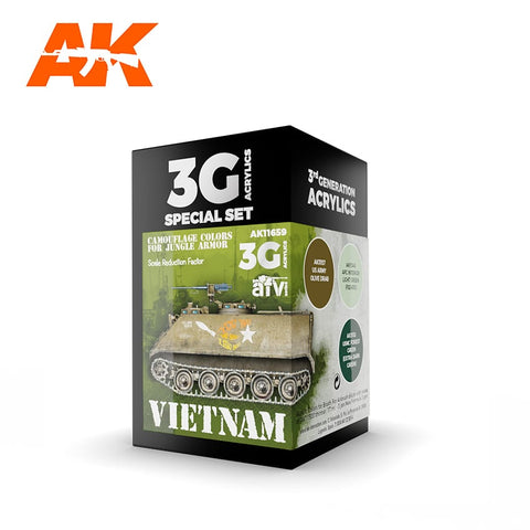 AK Interactive AFV Series:  Vietnam Acrylic Paint Set (3 Colors) 17ml Bottles