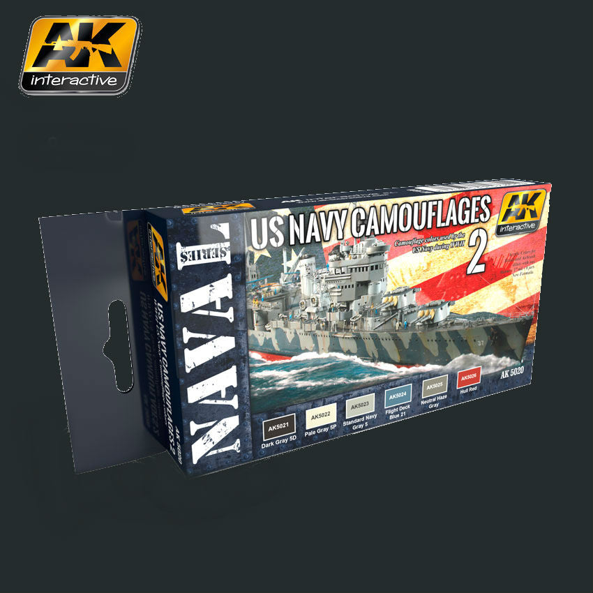 AK Interactive Naval Series: US Navy WWII Camouflage Vol.2 Acrylic Paint Set (6 Colors) 17ml Bottles