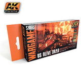 AK Interactive Wargame Series: US Olive Drab Acrylic Paint Set (6 Colors) 17ml Bottles