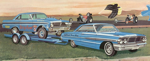 AMT Model Cars 1/25 Cal Drag Combo: 1964 Ford Galaxie, Falcon Funny Car & Trailer Kit