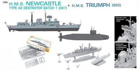 Dragon Model Ships 1/700 HMS Newcastle Type 42 Batch 1 D87 Destroyer & HMS Triumph S93 Submarine Kit