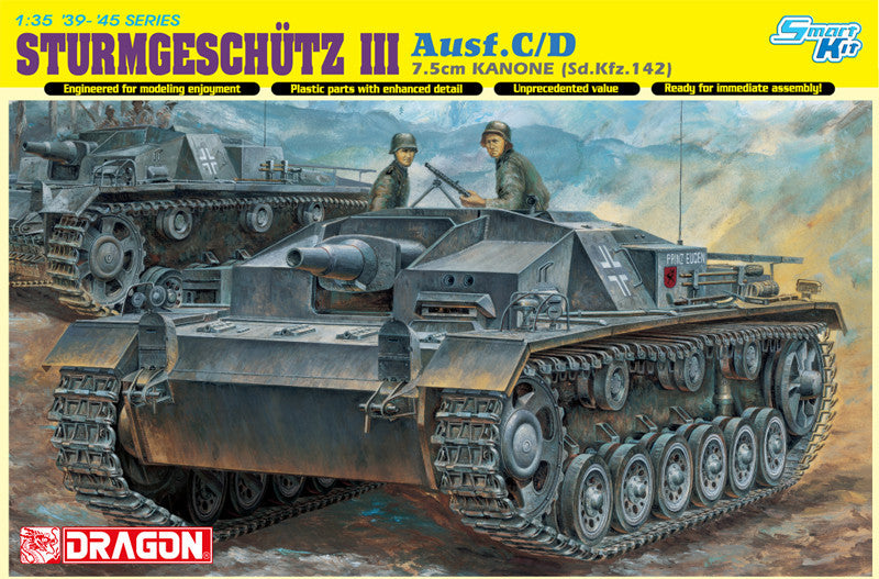 Dragon Military Models 1/35 StuG III (SdKfz 142) Ausf C/D Tank w/7.5cm Gun Smart Kit