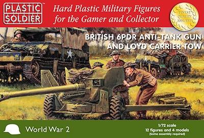 Plastic Soldier 1/72 WWII British 6-Pdr Anti-Tank Gun w/Loyd Carrier Tow (2) & Crew (12) Kit
