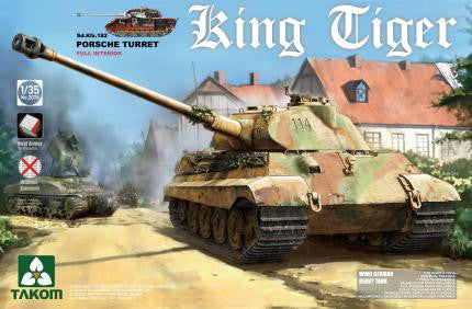 Takom Military 1/35 WWII German King Tiger SdKfz 182 Porsche Turret Heavy Tank w/Interior Kit