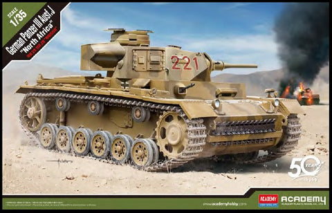 Academy Military 1/35 German Panzer III Ausf J Tank North Africa (New Tool) Kit