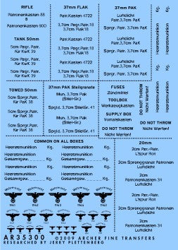 Archer Fine Transfers 1/35 German Rifle, 20mm, 37mm & 50mm Ammo Box Stencils (Black)