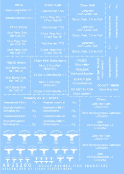 Archer Fine Transfers 1/35 German Rifle, 20mm, 37mm & 50mm Ammo Box Stencils (White)