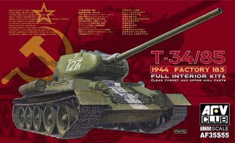 AFV Club Military 1/35 T34/85 Mod 1944 Factory No.183 Tank Full Interior w/Transparent Turret Kit