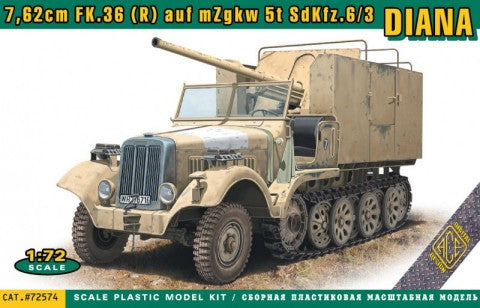 A Model From Russia Military 1/72 SdKfz 6/3 Diana Halftrack w/7,62cm Flak 36(R) on Chassis mZgkw 5t Kit