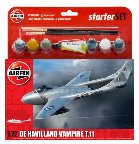 Airfix Aircraft 1/72 DeHavilland Vampire T11 Aircraft Medium Starter Set w/paint & glue Kit