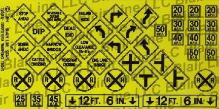Blair Line HO Highway Signs -- Warning #3 1948-Present (black, yellow)