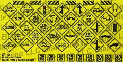 Blair Line HO Highway Signs - Warning #4 1948-Present (Black, Yellow)
