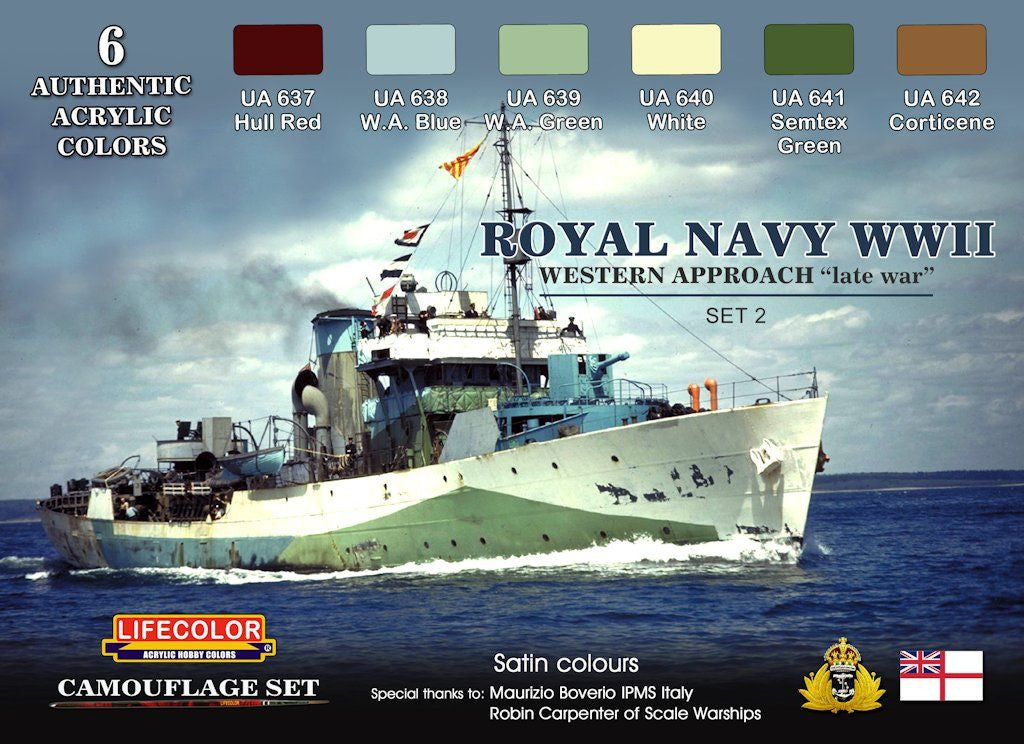 Lifecolor Acrylic Royal Navy WWII Western Approach Late War Set #1 Camouflage Acrylic Set (6 22ml Bottles)