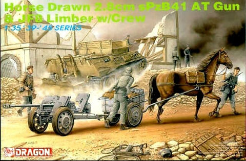 Drgaon Military 1/35 Horse Drawn 2.8cm sPzB41 AT Gun & JF8 Limber Wagon w/3 Crew Kit