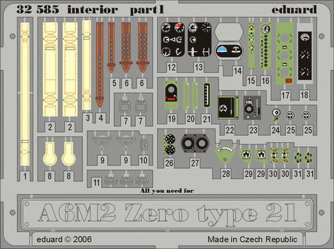 Eduard Details 1/32 Aircraft- A6M2 Zero Type 21 Interior for TAM (Painted)