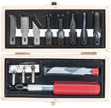 Excel Tools Woodworking Tool Set: 5 Gouges, 4 Routers, Handle & 6 Blades (Wooden Box)