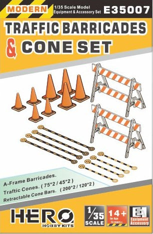 Hero Hobby 1/35 Modern Traffic Barricades (2), Cones (8) & Cone Bars (8) Kit