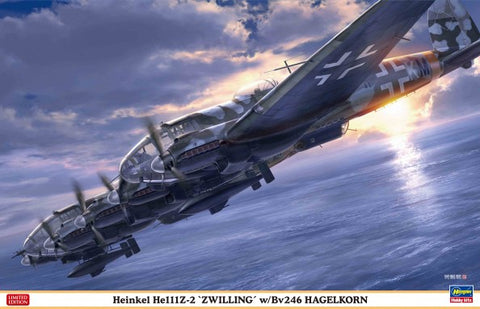 Hasegawa Aircraft 1/72 Heinkel He111Z2 Zwilling German Bomber w/Bv246 Hagelkorn Guided Glide Bomb Ltd. Edition Kit