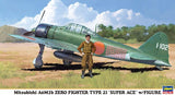 Hasegawa Aircraft 1/48 Mitsubishi A6M2b Zero Type 21 Super Ace Fighter w/Figure Ltd Edition Kit