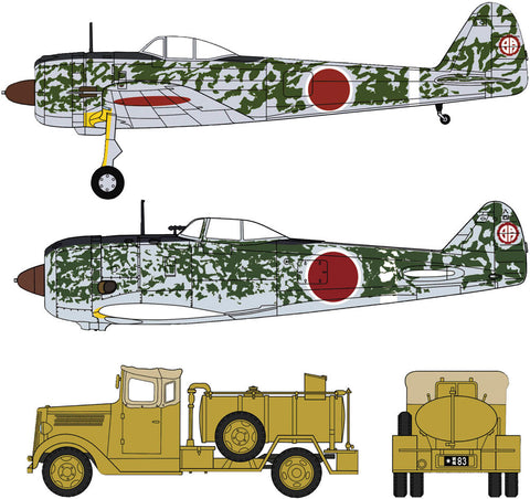 Hasegawa Aircraft 1/72 Nakajima Ki43-II & Ki44-II w/Fuel Truck (2) Kit