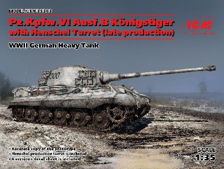 ICM Military Models 1/35 WWII German PzKpw VI Ausf B Konigstiger Late Production Heavy Tank w/Henschel Turret (New Tool) Kit