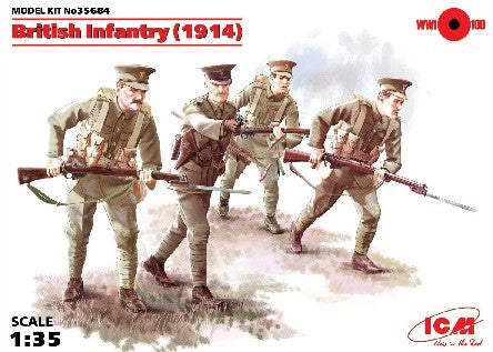 ICM Military Models 1/35 WWI British Infantry (4) w/Weapons 1914 Kit