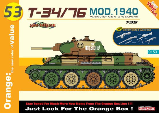 Cyber-Hobby Military 1/35 T34/76 Mod 1940 Soviet Tank w/Infantry Weapons Kit
