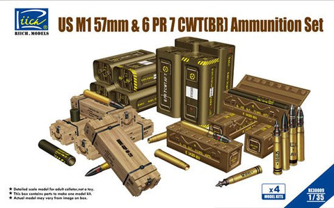 Riich Military 1/35 U.S. M1 57mm & 6 PR 7 CWT(BR) Ammunition Set (4 Sets) Kit