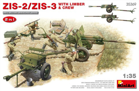 MiniArt Military 1/35 WWII ZIS2/3 Gun w/Limber, 5 Crew, Ammo Boxes & Weapons (2 in 1) Kit