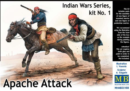 Master Box Ltd 1/35 Apache Attack Indians w/Rifles (2) & Horse (1) Kit (New Tool)