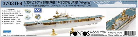 Pontos Models 1/350 USS Enterprise CV6 1942 Blue Tone Wood Deck & Advanced Detail Set for ILK