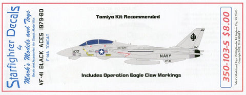Starfighter Decals 1/350 F14A Tomcat VF41 Black Aces 1979-80 & Operation Eagles Claw Markings for TAM & TSM