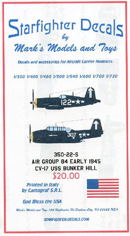 Starfighter Decals 1/350 USS Bunker Hill CV17 Air Group 84 Early Markings 1945