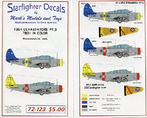 Starfighter Decals 1/72 TBD1 in Color Pt.3 for ARX