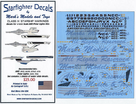 Starfighter Decals 1/1000 Star Trek Class IX Starships (Enterprise, Excelsior, Reliant) for AMT & PLL