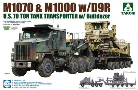 Takom Military 1/72 US M1070 Truck Tractor & M1000 70-Ton Tank Transporter w/D9R Bulldozer (New Tool) Kit