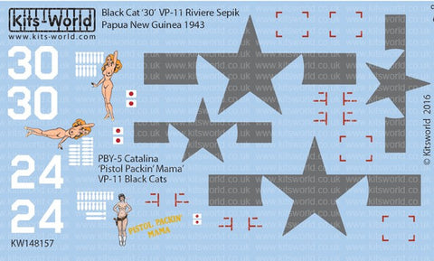 Warbird Decals 1/48 PBY5 Catalina Black Cat 30 VP11 Riviere Sepik Papua New Guinea 1943, Pistol Packin Mama VP11 Black Cats