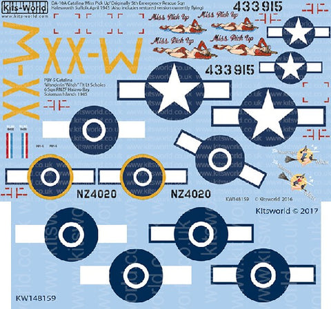 Warbird Decals 1/48 OA10A Catalina Miss Pick Up 5th Emergency Rescue Sq. Halesworth Suffolk April 1945, PBY5 Wanderin Witch Flt Lt Scholes 6th Sq. RNZF Halavo Bay Soloman Islands 1945