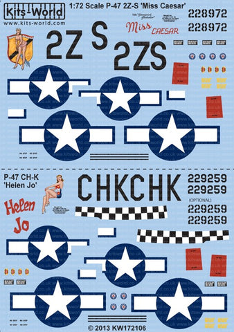 Warbird Decals 1/72 P47D Miss Caesar, Helen Jo