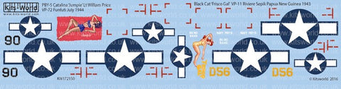 Warbird Decals 1/72 PBY5 Catalina Black Cat Frisco Gal VP11 Riviere Sepik Papua New Guinea 1943, Jumpie Lt William Price VP72 Funfuti July 1944