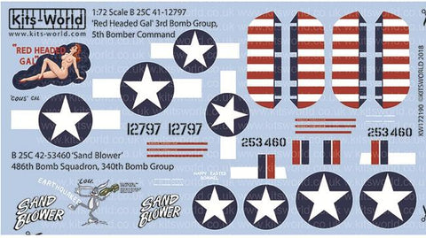 Warbird Decals 1/72 B25C Red Headed Gal 3rd BG/5th BC, Sand Blower 486th BS/340th BG