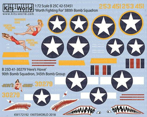 Warbird Decals 1/72 B25C/D Worth Fighting For 380th BS, Here's Howe 90th BS/345th BG