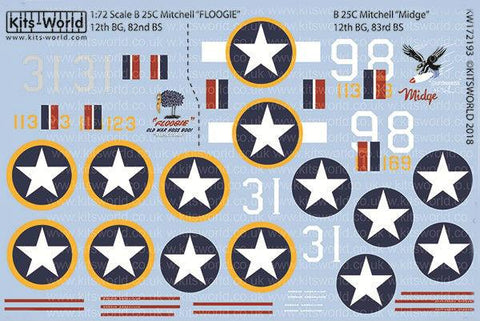 Warbird Decals 1/72 B25C Floogie, Midge 12th BG/83rd BS