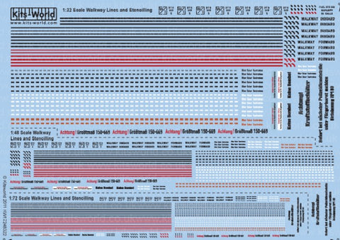 Warbird Decals Multi-Scale  1/72,  1/48, 1/32 Walkway Lines Corners, Stenciling Red, Black, White & British, German Text